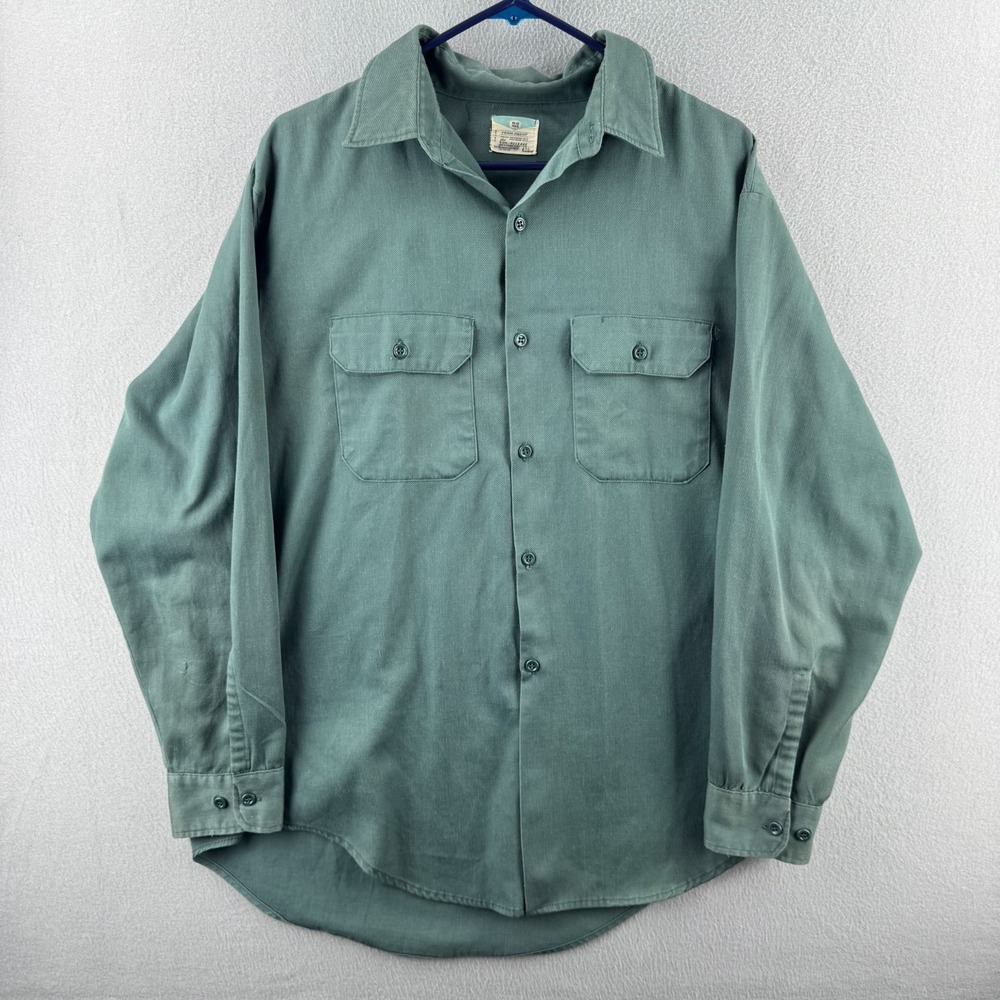 Vintage 60s Big Mac Penneys Work Shirt Mens XL Forest Green Button Up Penn Prest